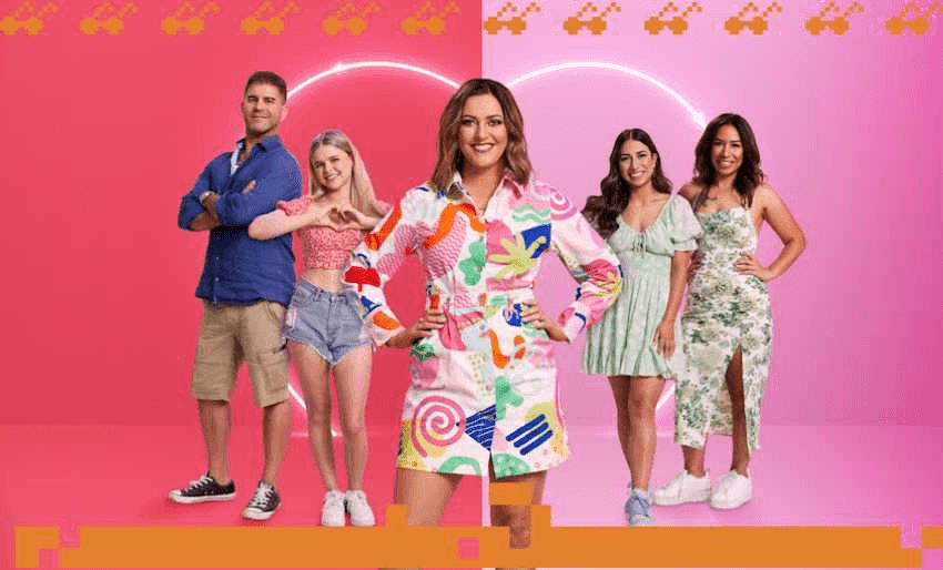 Sharyn Casey (centre) hosts My Mum, Your Dad NZ (Photo: Three) 
