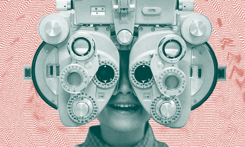 a kid getting their eyes tested