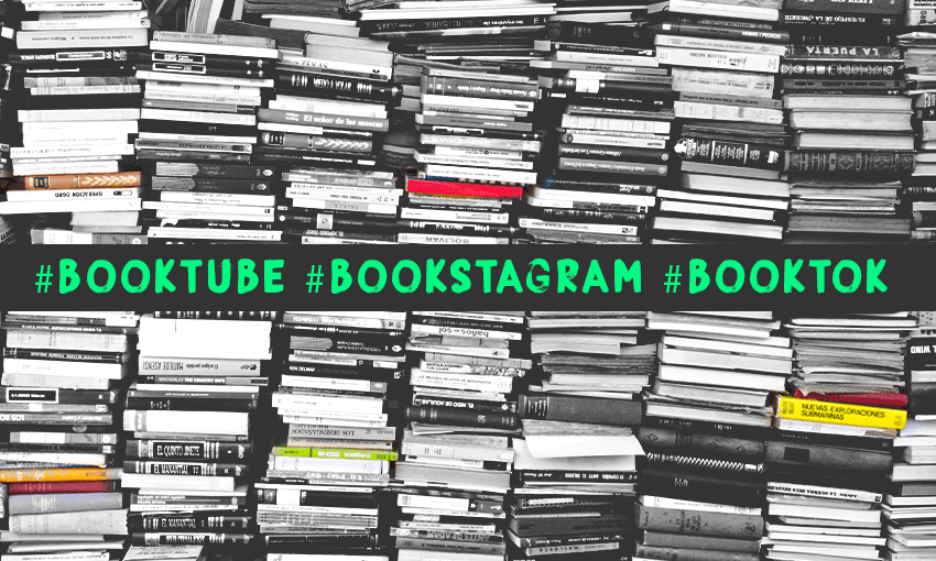 piles and piles of books with the words booktube, bookstagram and booktok