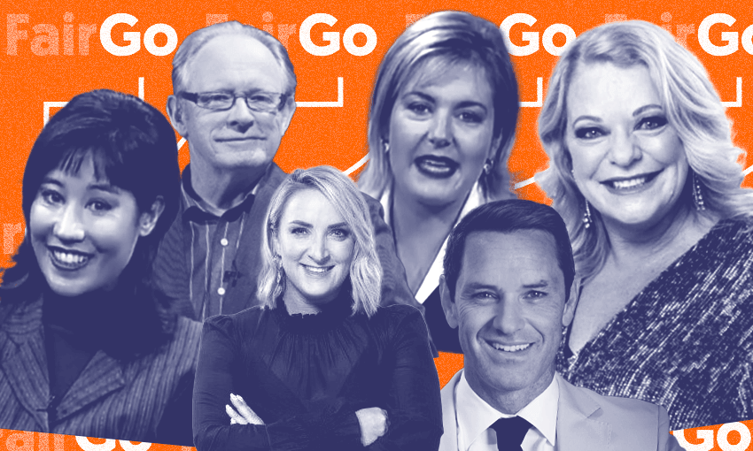 Some of the hosts of Fair Go’s past – L-R: Kim Webby, Kevin Milne, Brodie Kane, Anna Thomas, Haydn Jones, Kerre Woodham (Image: Tina Tiller 
