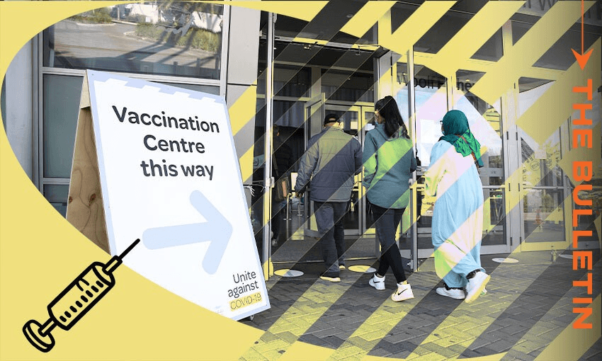 A vaccination centre with yellow stripes