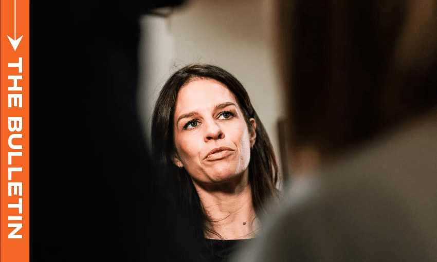 Erica Stanford with the words THE BULLETIN on the left