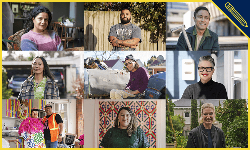 "A collage of nine individual artists, each featuring a different person in various settings. The people are diverse in terms of gender, age, and ethnicity, and they are depicted in casual or work attire. The backgrounds range from outdoor scenes to indoor environments, reflecting a variety of personal and professional contexts."