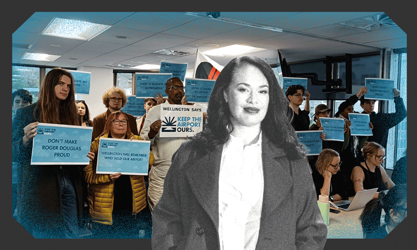 Protestors at the long term plan meeting on thursday.