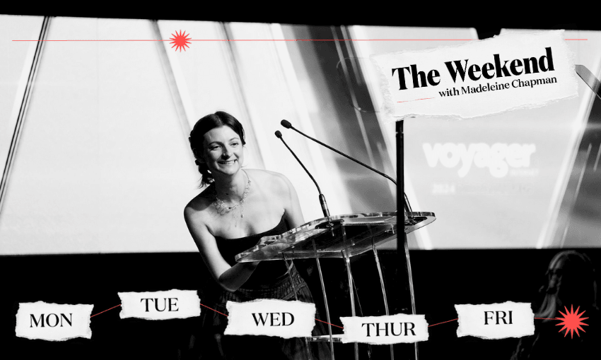 Spinoff staff writer Gabi Lardies accepting her award for junior feature writer of the year 
