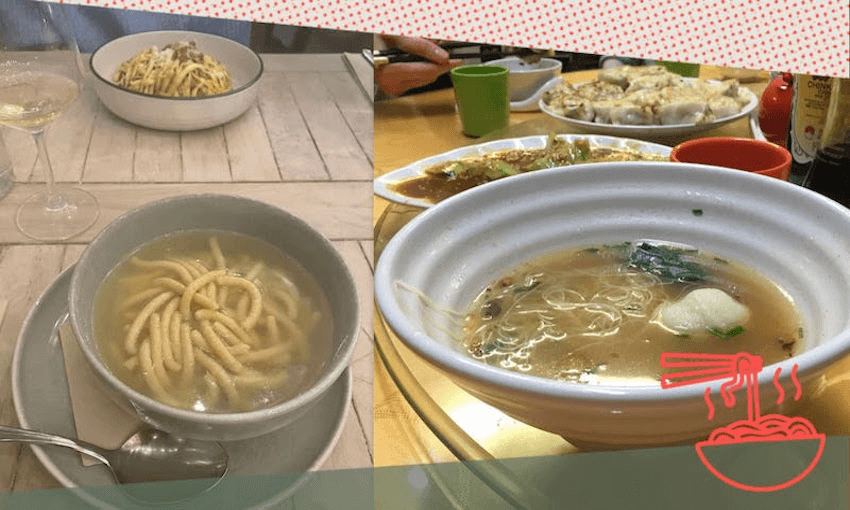 Passatelli in brodo at Pasta e Cuore; fish ball soup at Sha Xian Snack. 

