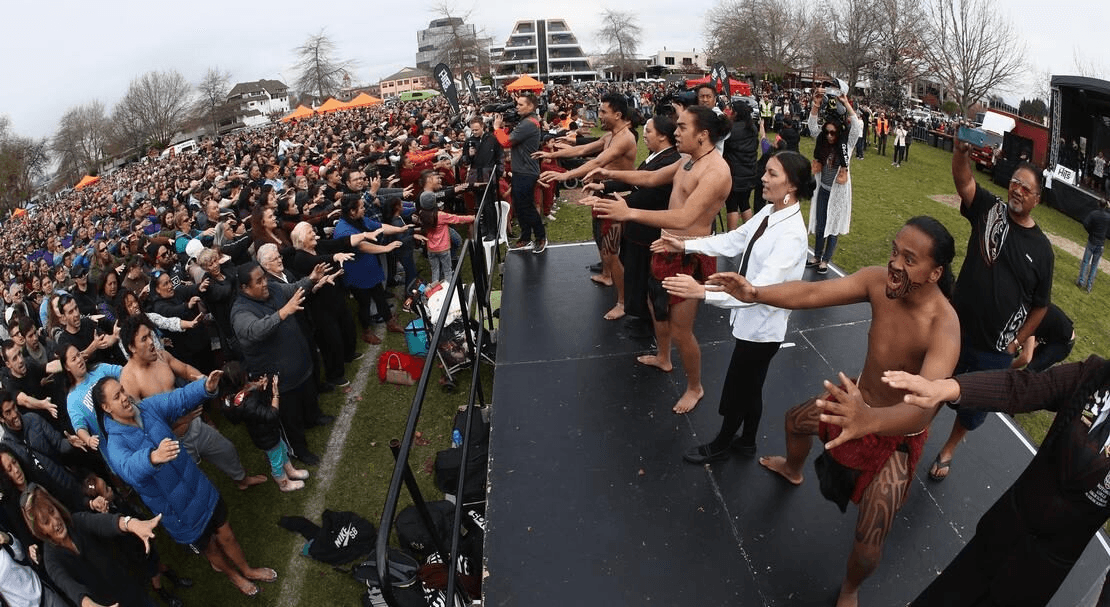 A group leads a mass haka.