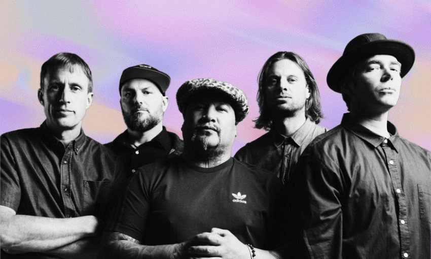 As Shapeshifter celebrate 25 years together, frontman P Digsss reveals the tunes that make a perfect weekend playlist.  (Photo: Supplied / Design: The Spinoff) 
