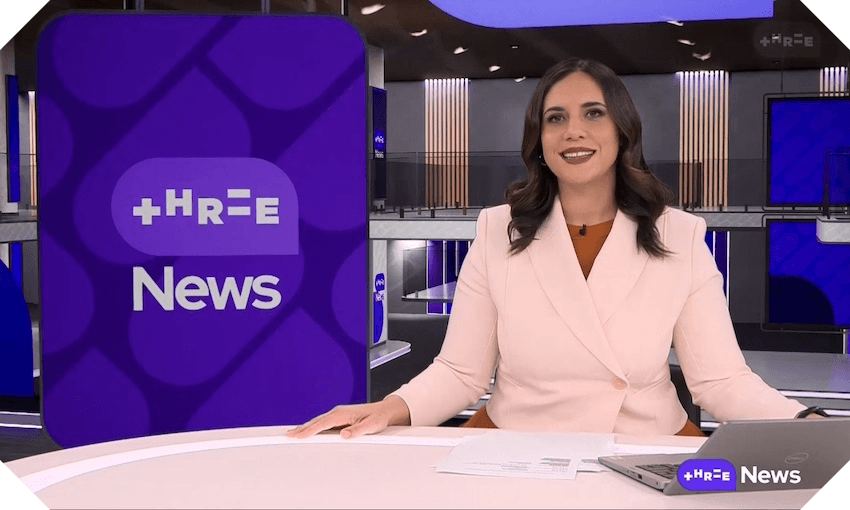 Laura Tupou presents the weekend editions of ThreeNews (Screengrab) 
