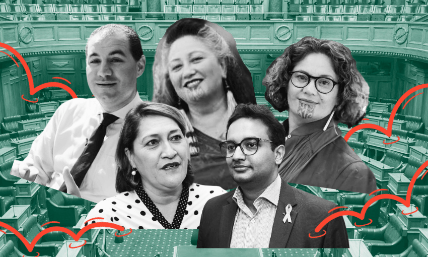 Jami-Lee Ross, Meka Whaitiri, Elizabeth Kerekere, Gaurav Sharma and Darleen Tana: all MPs who have broken with their party and were exiled to independent-MP-land 
