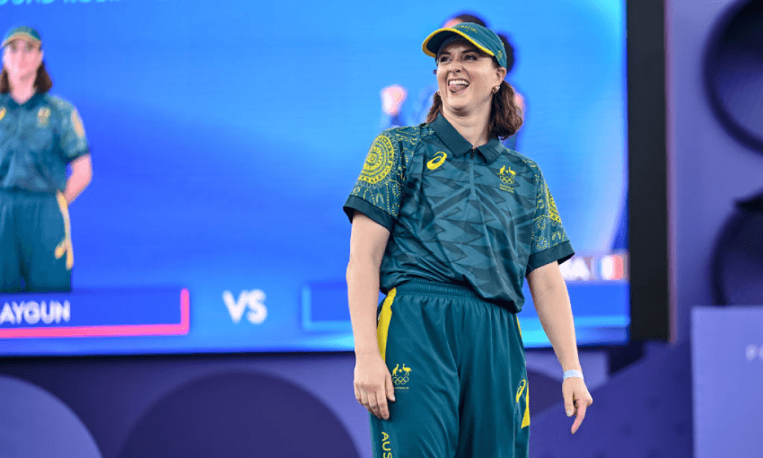 Raygun competes during the Breaking B-Girls Round Robin Group B battle at the 2024 Olympic Games 