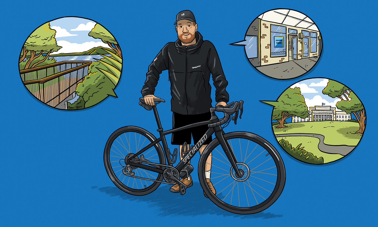 Matua Murupaenga and his bike. (Illustration: Toby Morris)