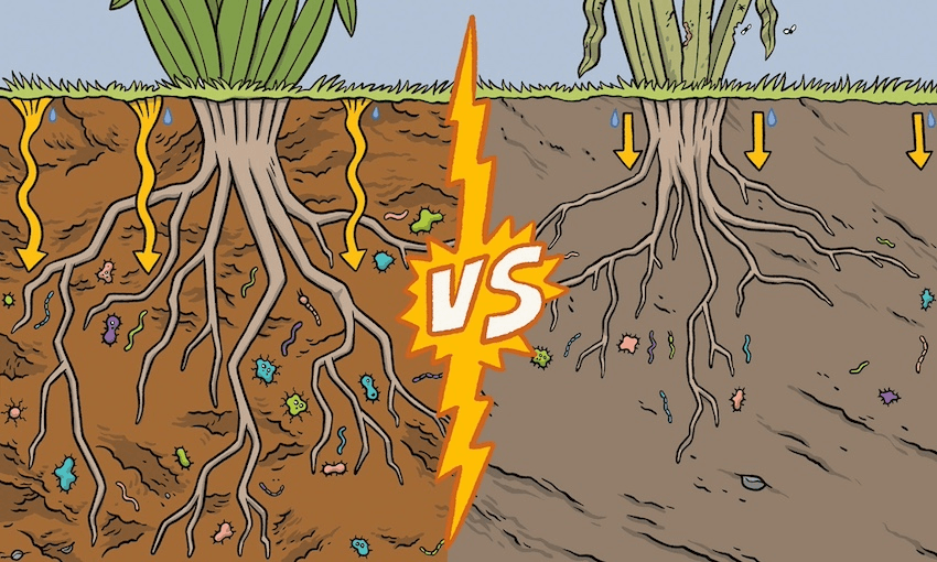 Creating naturally rich, more diverse soil is a key element of regenerative agriculture. (Illustration: Toby Morris) 
