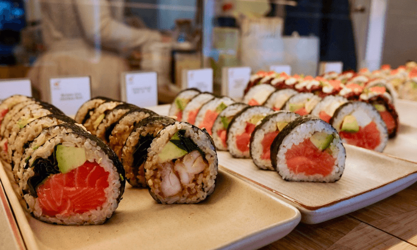 Sushi on display at Gurume Sushi in Auckland. (Photo: Jin Fellet)  
