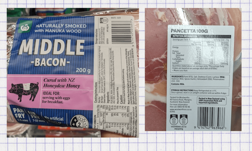 bacon and pancetta with import notes in fine print