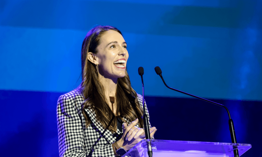 Jacinda Ardern speaking at the Association of Business Service Leaders summit in July. (Photo by Dominika Zarzycka/SOPA Images/LightRocket via Getty Images) 
