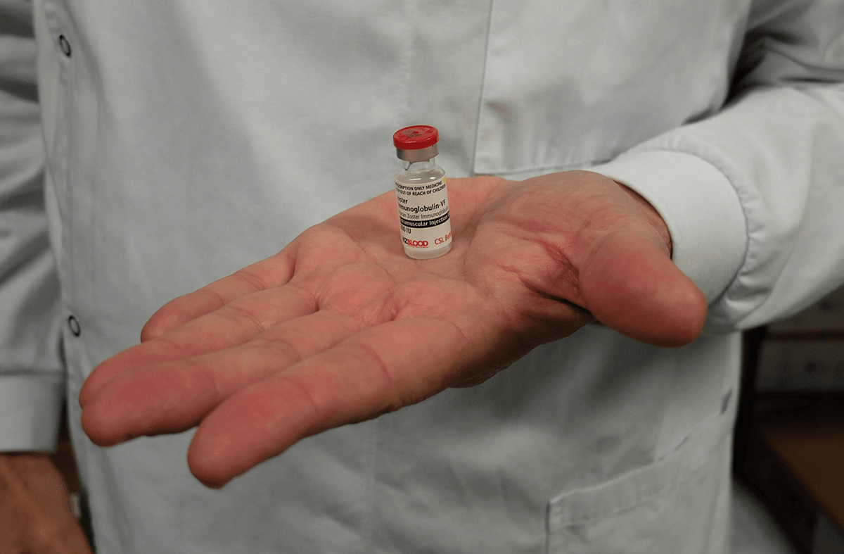 tiny glass bottle of Normal Immunoglobulin-VF