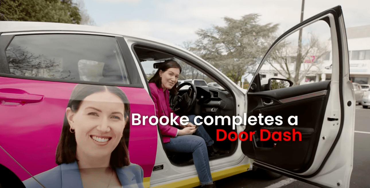 Brooke van Velden in her car