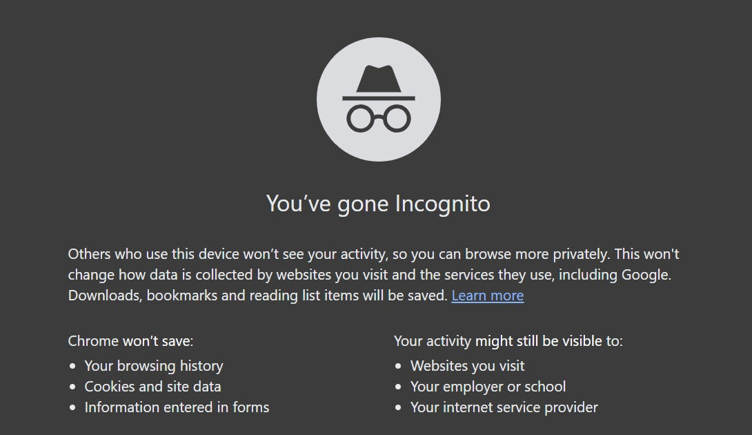 Screenshot of Google incognito mode