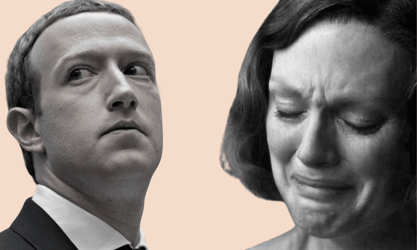 Pro surfer and billionaire Mark Zuckerberg, pro-crier, Julianne Moore (Image compiled by Anna Rawhiti-Connell)