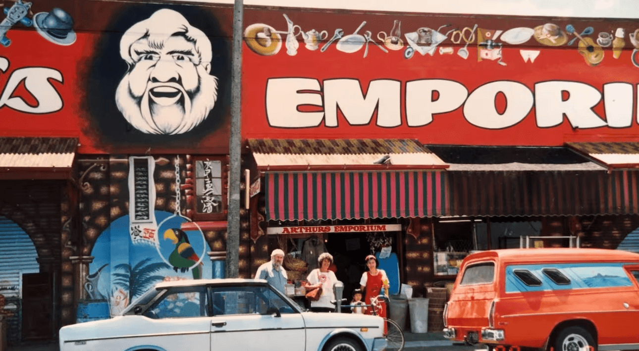 Arthur Brasting and his family outside the original Arthur's Emporium in the early 1980's.