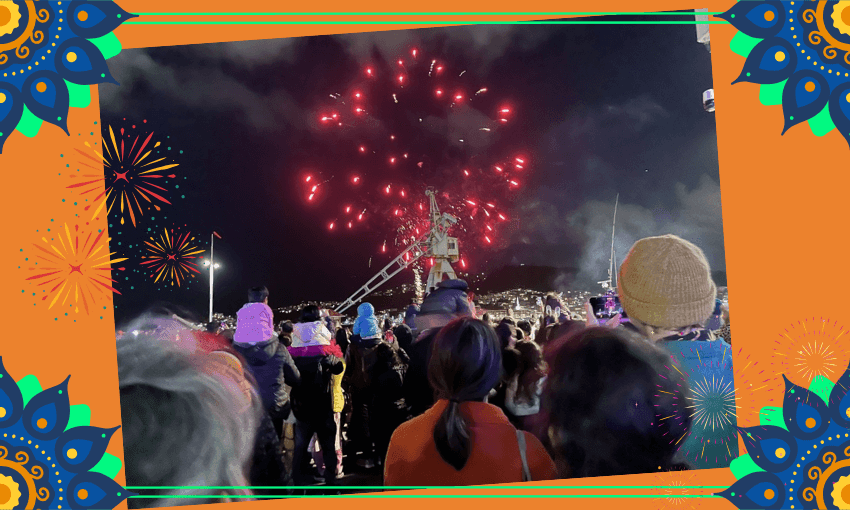 The crowd watches Diwali fireworks on the Wellington waterfront. (Photo: Preyanka Gothanayagi) 
