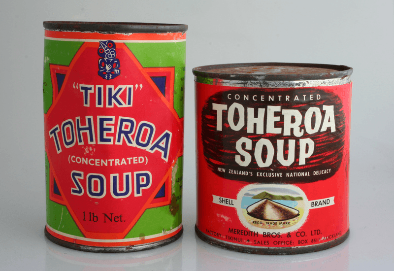 Two cans of toheroa soup.