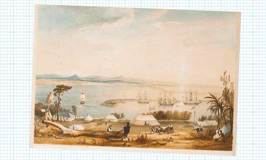 A view of Nelson Haven in 1841, painted by Charles Heaphy.