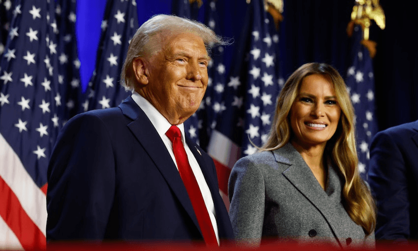 Donald Trump, accompanied by his wife Melania, declares victory at his election night event in West Palm Beach. (Photo: Chip Somodevilla/Getty Images)  
