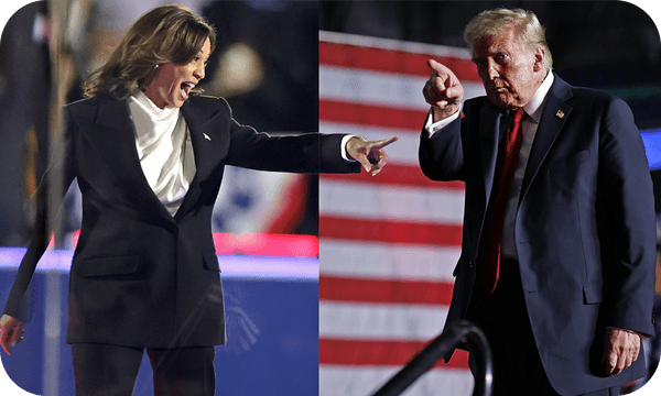 Kamala Harris and Donald Trump in the final days of the campaign. (Photos: Tasos Katopodis and Chip Somodevilla/ Getty Images) 
