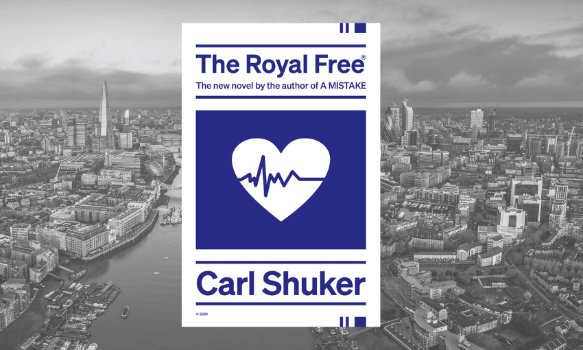 Carl Shuker's latest book The Royal Free. With an image of London in the background. 