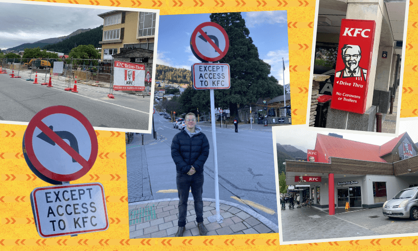 Queenstown’s KFC road sign has disappeared. Image: Tina Tiller