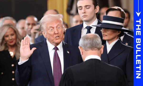 Donald Trump takes the oath of office. (Photo by Kevin Lamarque – Pool/Getty Images) 
