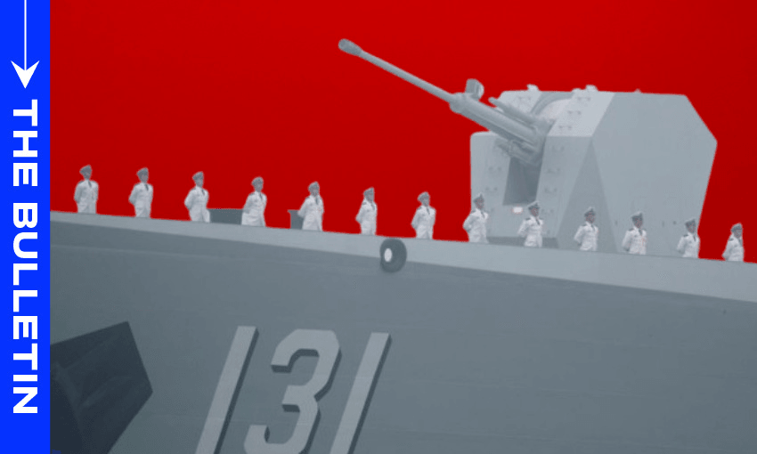 Sailors stand on deck of a warship during a 2019 naval parade. (Image: Getty / The Spinoff) 
