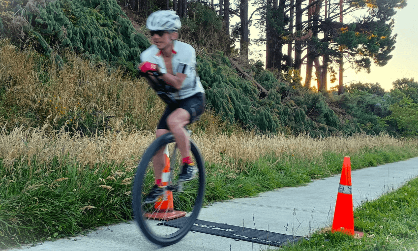 Wellington-based unicyclist Ken Looi.  
