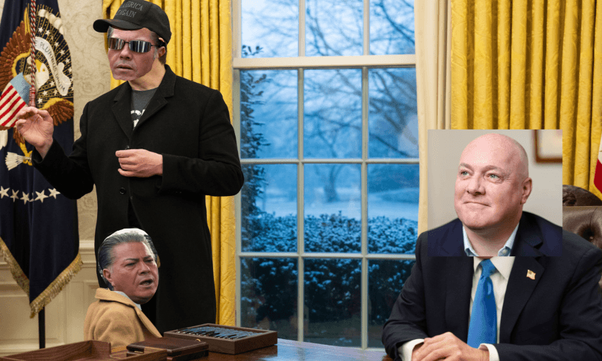 The creation of Doge in the Beehive Oval Office. Photomontage: Jason Stretch 
