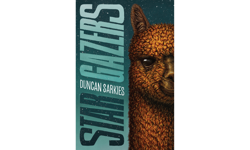 An image of the cover of the novel Star Gazers by Duncan Sarkies which features a painting of a redheaded alpaca.