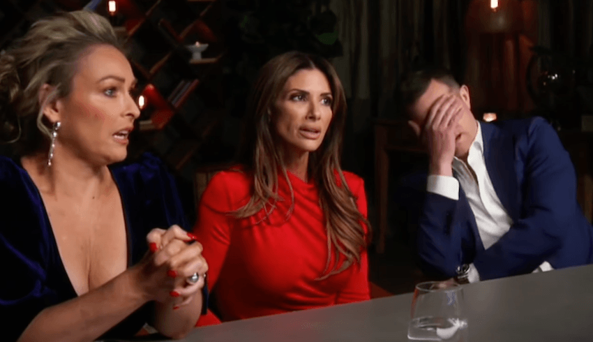 The experts look shocked while they watch a dinner party on TV