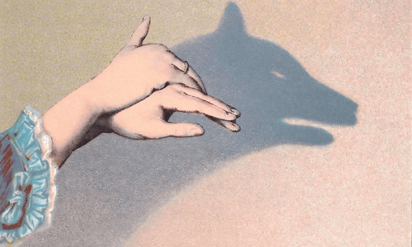 A Victorian illustration of a wolf hand shadow