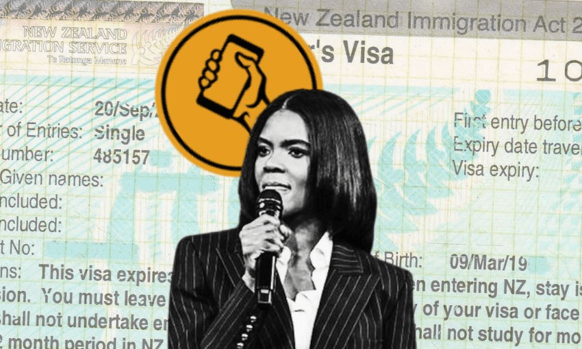 Candace Owens will be on her way to Aotearoa in 2026, thanks to the Free Speech Union. (Photos: Getty Images, treatment: The Spinoff)