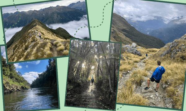 a collage of scenic photos from the great walks on a green background