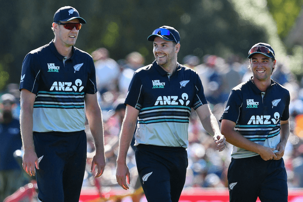 three nz cricket players walking and talking