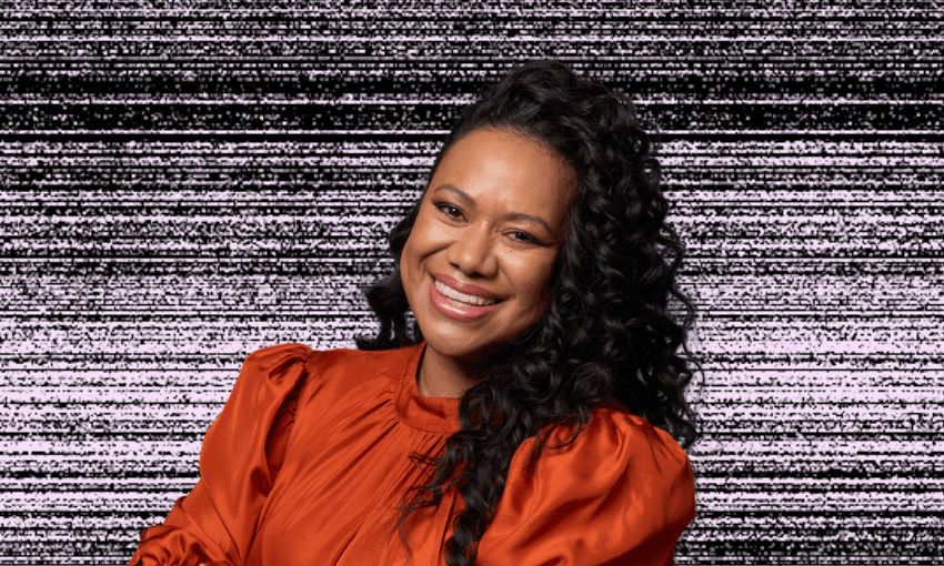 It’s Indira Stewart’s life in TV (Photo: TVNZ / Design: The Spinoff)