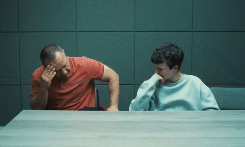 Owen Cooper as accused teenage murderer Jamie Miller and Adolescence co-creator Stephen Graham as Eddie Miller (Netflix)