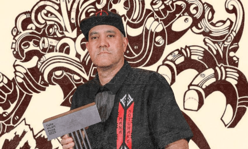 Introducing your 2025 Taite Music Prize winner: Mokotron (Photo: Dave Simpson, additional design: The Spinoff)