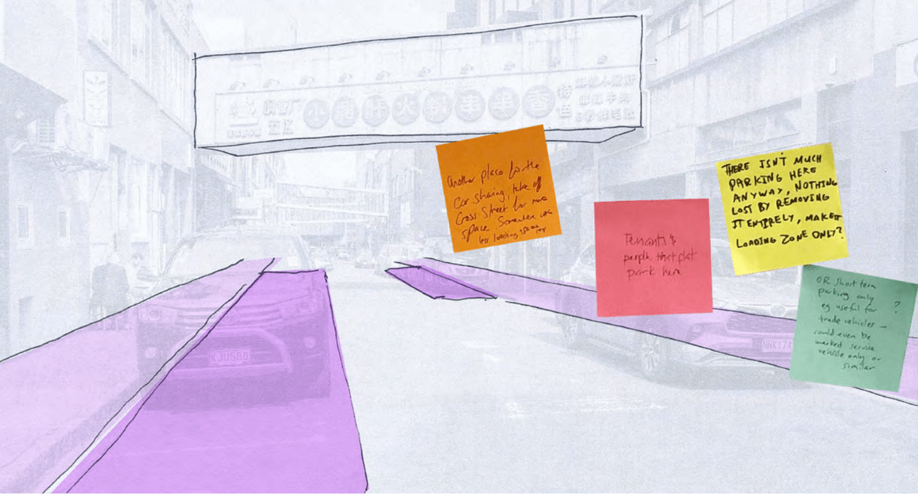 Notes from the workshops show participants wanted safer paths and less parking on Cross Street.