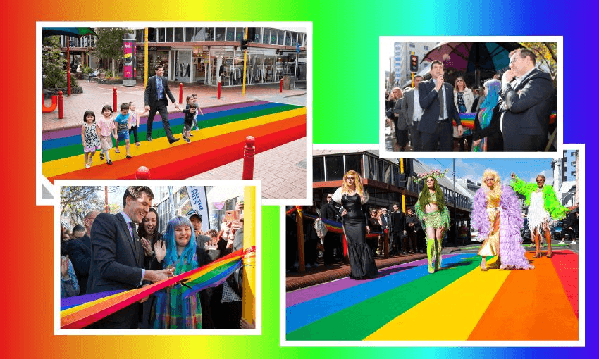 Justin Lester opening the Cuba Street rainbow crossing in 2018 (Photos: WCC) 
