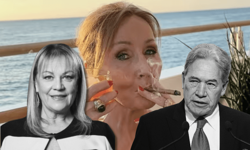 JK Rowling celebrates the UK judgement, which has appeared to inspire NZ First’s Jenny Marcroft and Winston Peters 
