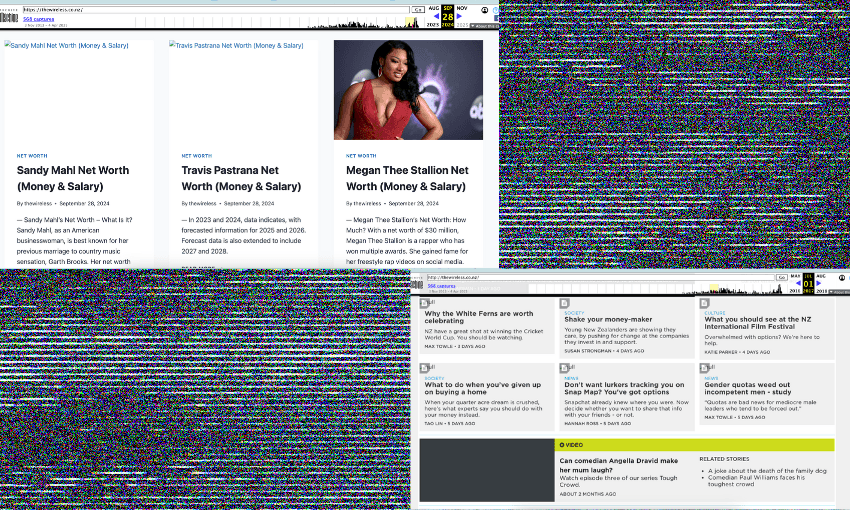 a textured background with a screenshot of an SEO bait website and a functioning wireless website