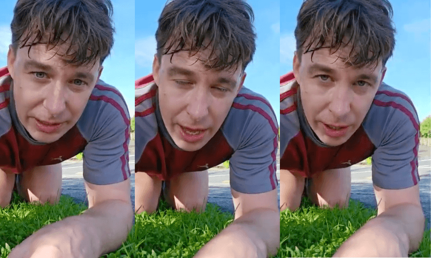 Three images showing the same man in a t-shirt looking pained after a run